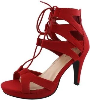 TOP Moda Women's Pebble-2 Gladiator Lace Up Bootie Sandals