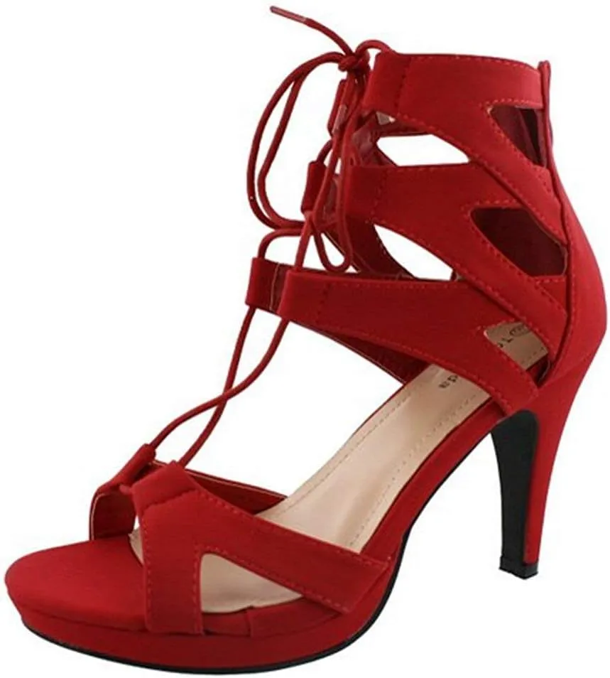 TOP Moda Women's Pebble-2 Gladiator Lace Up Bootie Sandals