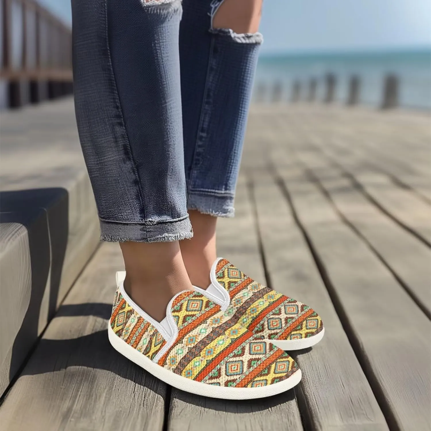 Trendy Womens Flats Shoes Ethnic Style Casual Shoes for Women Slip On Shoes