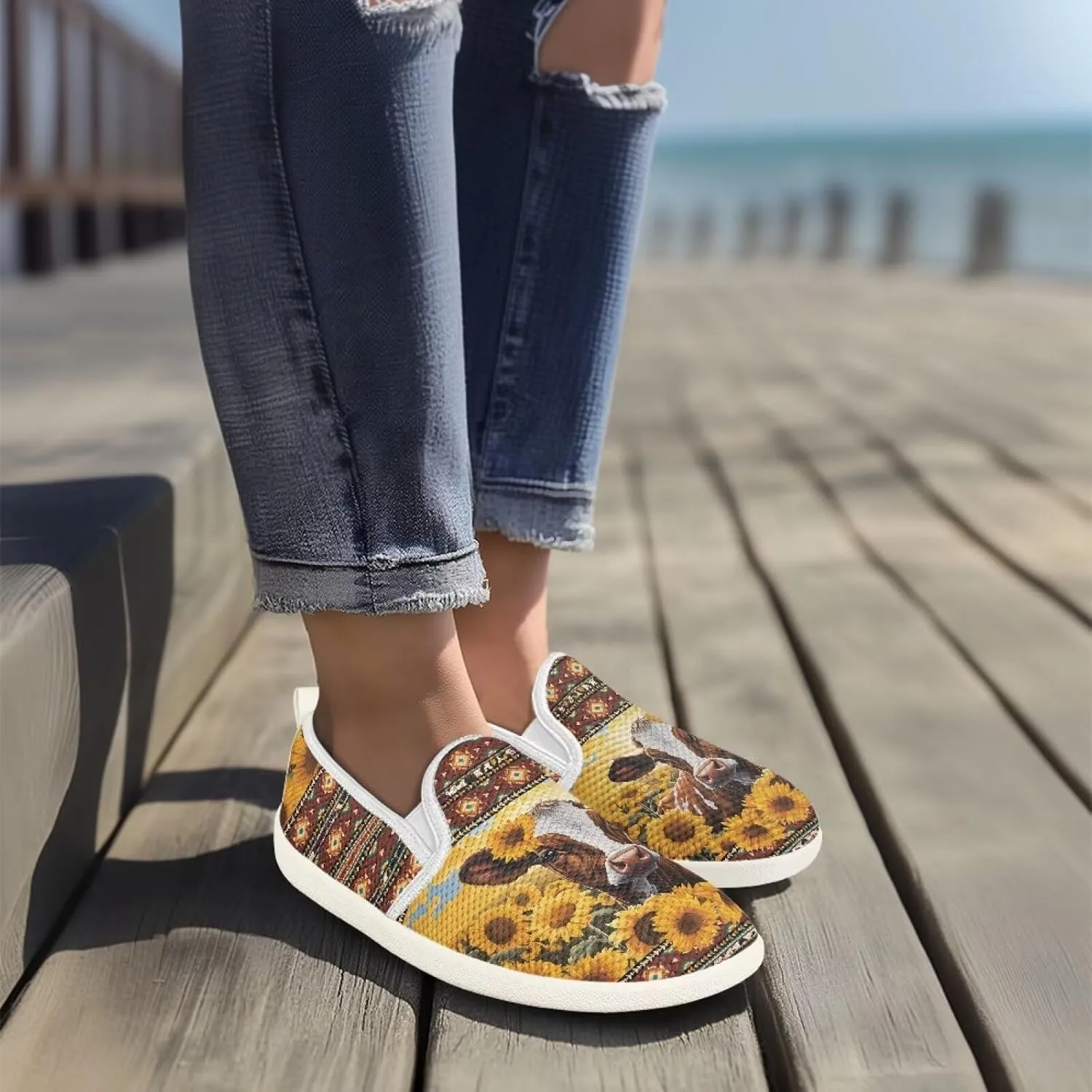 Trendy Womens Flats Shoes Ethnic Style Casual Shoes for Women Slip On Shoes