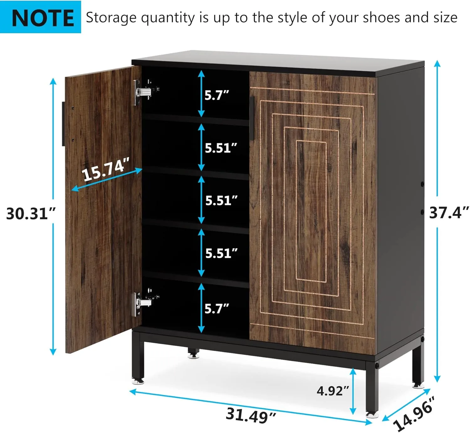 Tribesigns Shoe Cabinet with Doors, 20 Pairs Entryway Shoe Storage Cabinet with Shelves, 5-Tier Modern Free Standing Shoe Racks Storage Organizer for Closet, Living Room, Bedroom (Brown/Black)
