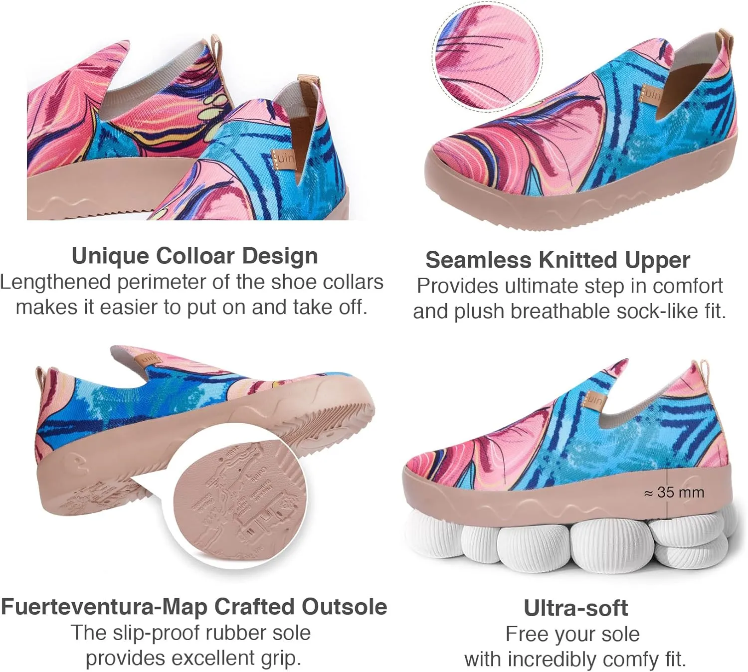 UIN Women's Art Painted Travel Shoes Slip On Casual Loafers Lightweight Comfort Fashion Sneaker Fuerteventura
