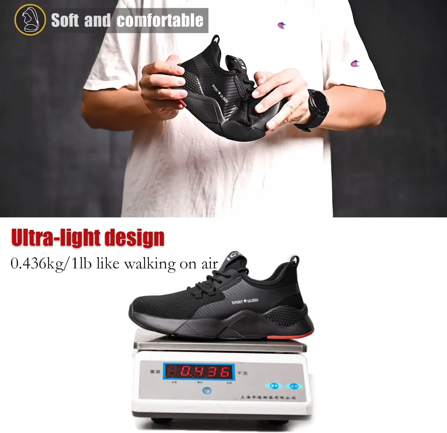 ulogu Steel Toe Shoes for Men Women丨Waterproof Lightweight Roofing Shoe丨Safety Industrial Work Sneakers