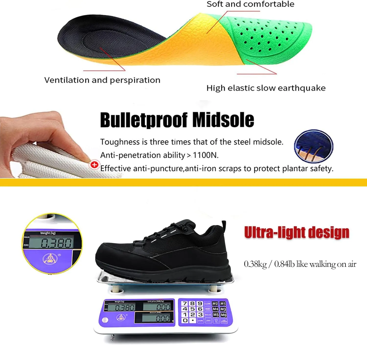 ulogu Steel Toe Shoes for Men Women丨Waterproof Lightweight Roofing Shoe丨Safety Industrial Work Sneakers