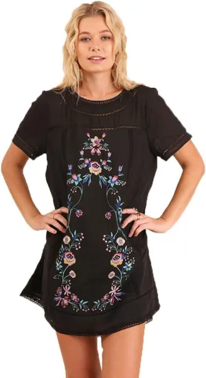 Umgee Women's Bohemian Embroidered Short Sleeve and Sleeveless Dress or Tunic
