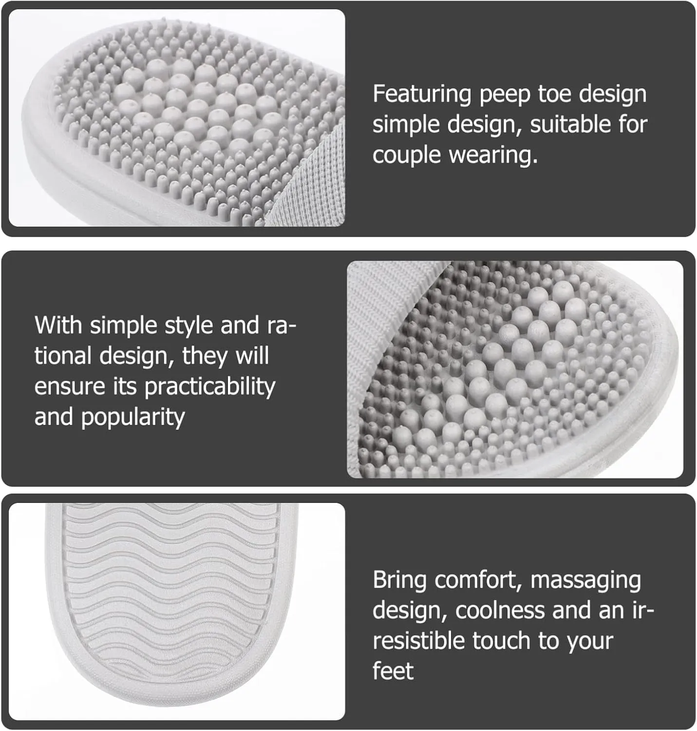Unisex House Slippers With Foot Massage - Summer Home Non-Elastic Sandals for Shower Indoor (Grey, 42-43)