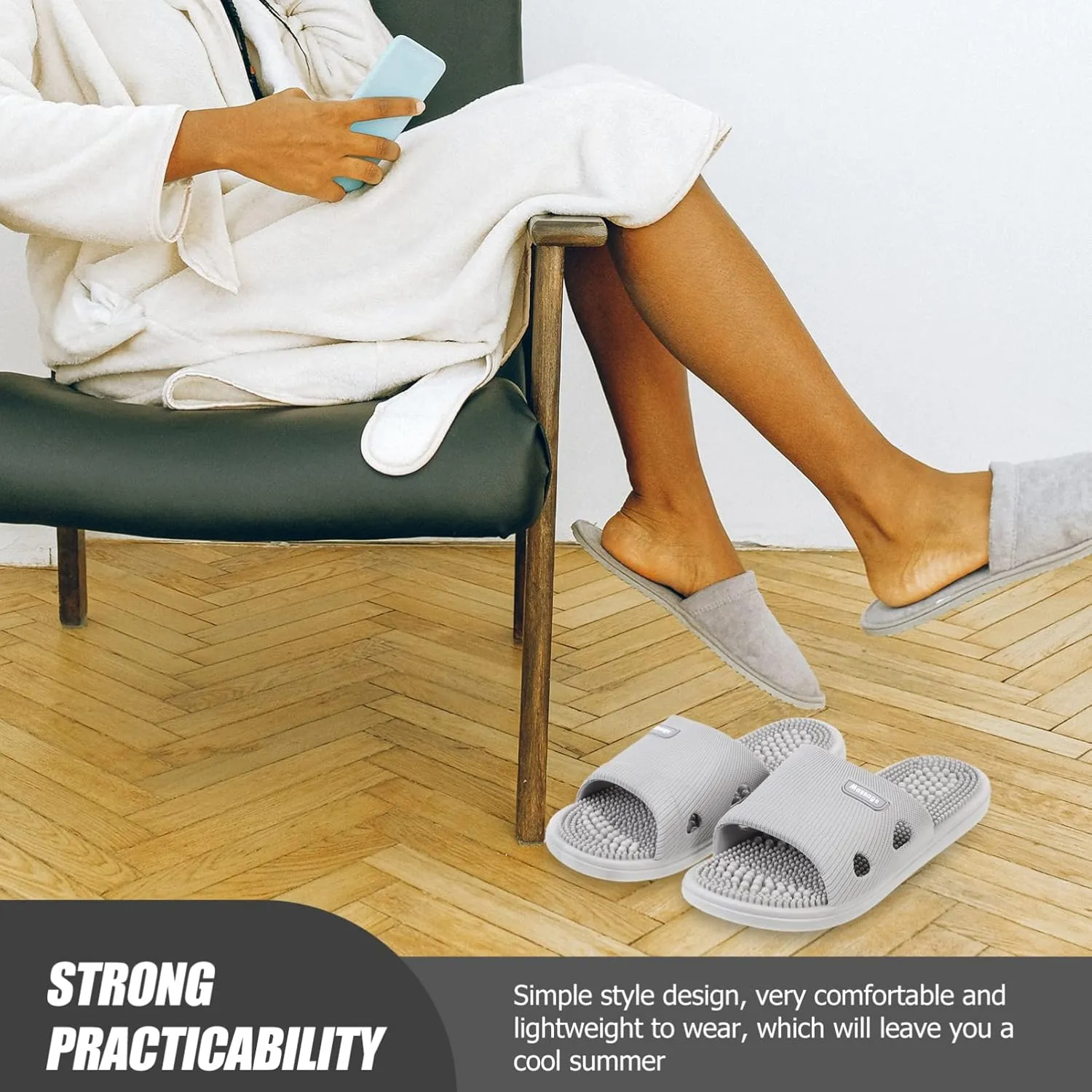 Unisex House Slippers With Foot Massage - Summer Home Non-Elastic Sandals for Shower Indoor (Grey, 42-43)