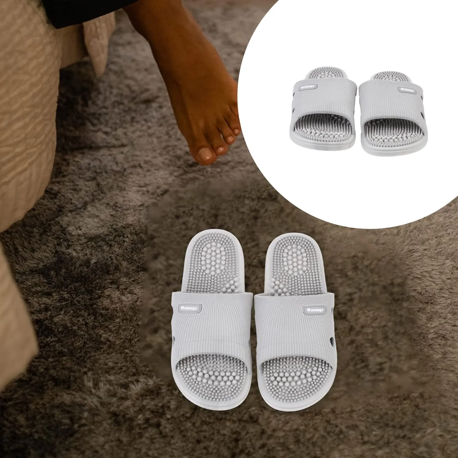 Unisex House Slippers With Foot Massage - Summer Home Non-Elastic Sandals for Shower Indoor (Grey, 42-43)