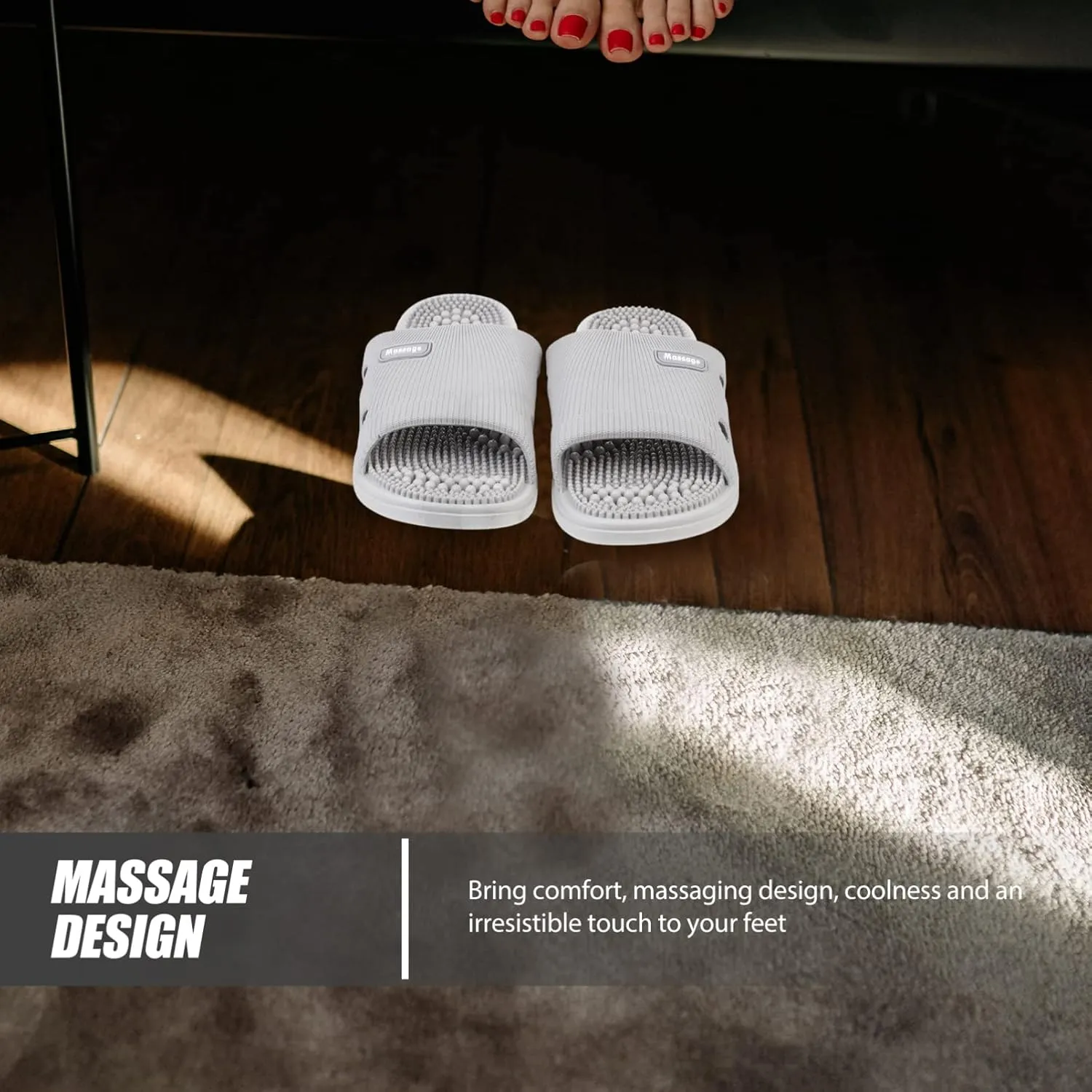 Unisex House Slippers With Foot Massage - Summer Home Non-Elastic Sandals for Shower Indoor (Grey, 42-43)
