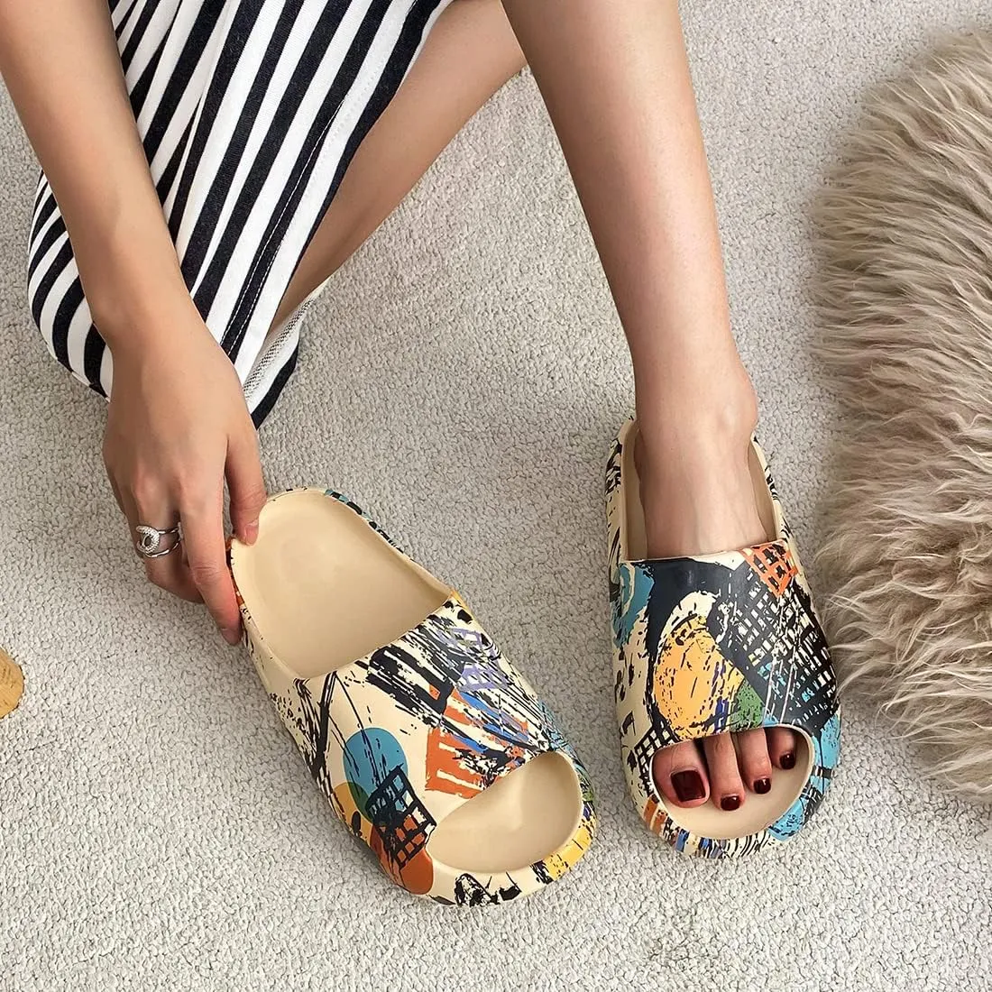 Unisex Pillow Slippers Slides for Women and Men, EVA Comfort Super Soft Quick Drying Rubber Shower Cloud Slides, Lightweight Spa Massage Summer Sandals for Adult Couples Indoor and Outdoor