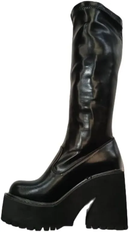 UOQAPRE Womens High Platform Mid Calf Wedges Chunky Booties Heel Round-Toe Side Zip Winter Punk Combat Boots For Women