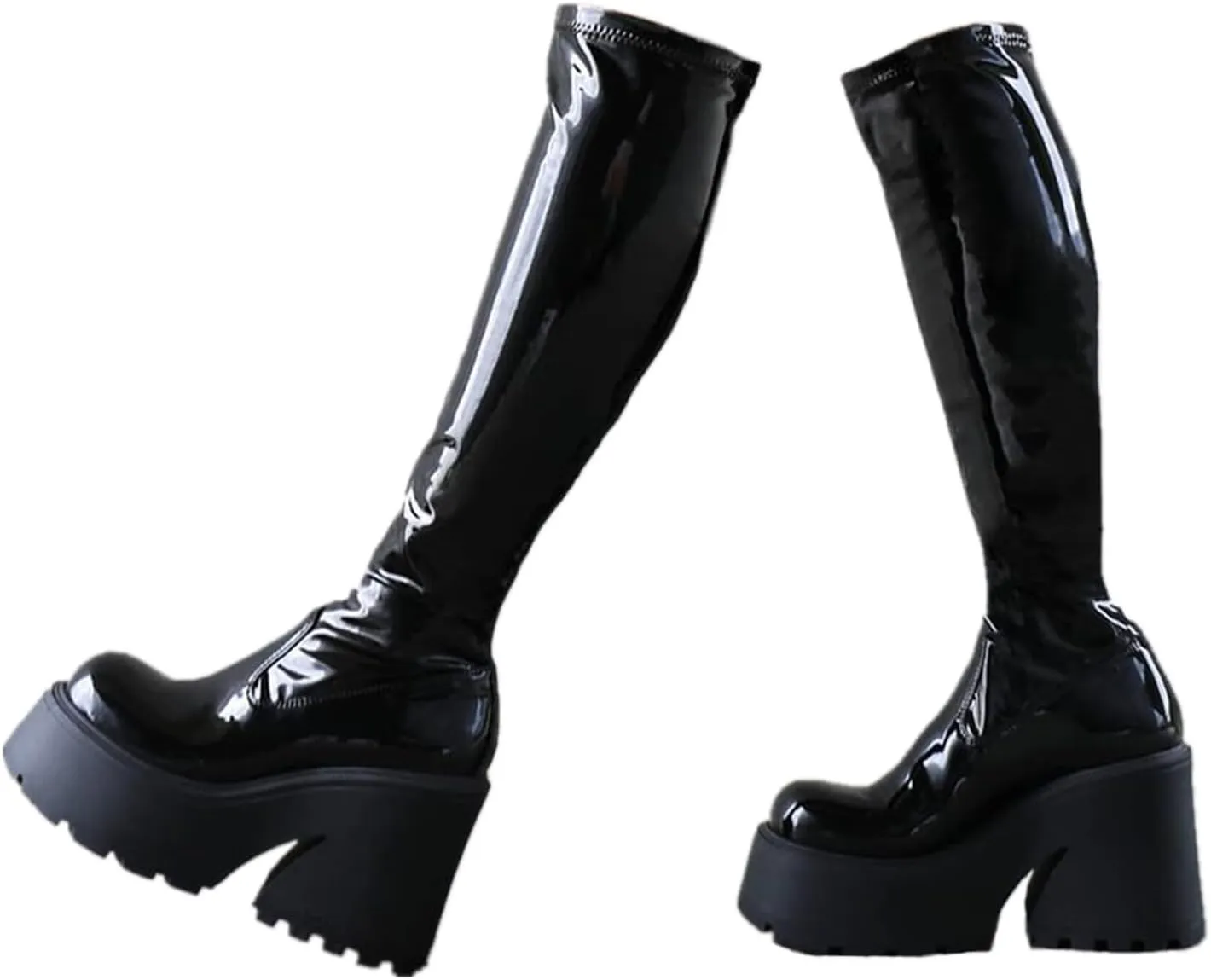 UOQAPRE Womens High Platform Mid Calf Wedges Chunky Booties Heel Round-Toe Side Zip Winter Punk Combat Boots For Women