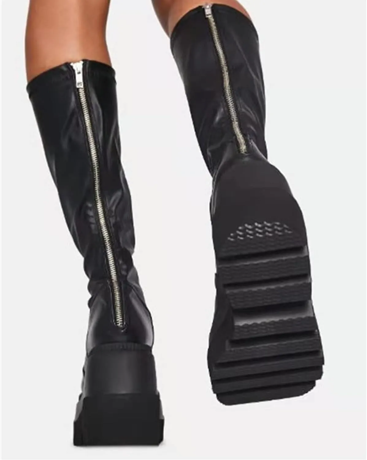 UOQAPRE Womens High Platform Mid Calf Wedges Chunky Booties Heel Round-Toe Side Zip Winter Punk Combat Boots For Women
