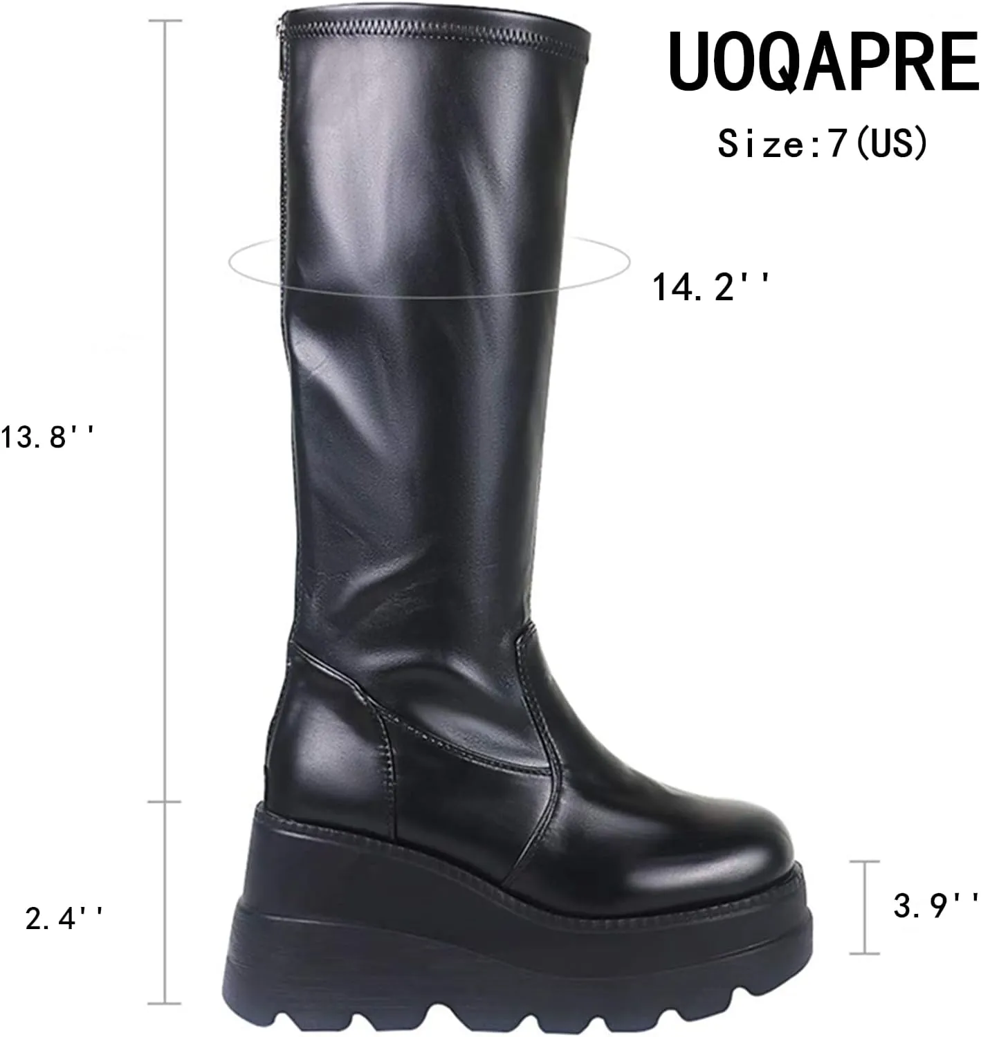UOQAPRE Womens High Platform Mid Calf Wedges Chunky Booties Heel Round-Toe Side Zip Winter Punk Combat Boots For Women