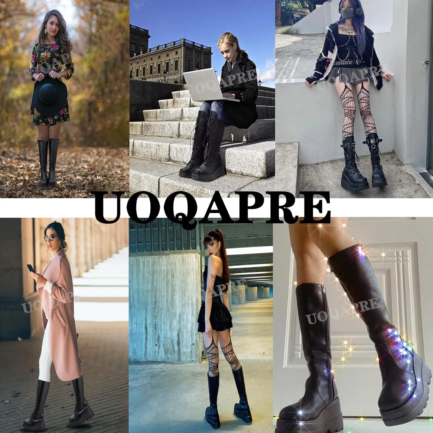 UOQAPRE Womens High Platform Mid Calf Wedges Chunky Booties Heel Round-Toe Side Zip Winter Punk Combat Boots For Women