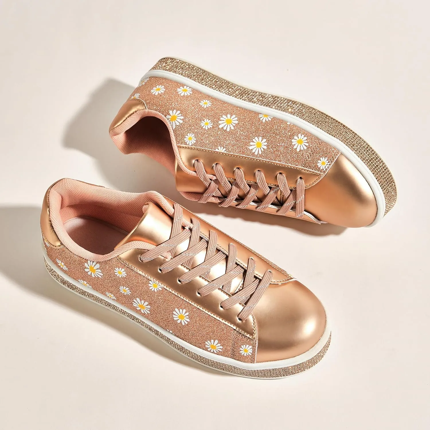 UUBARIS Women's Glitter Tennis Sneakers Neon Dressy Sparkly Sneakers Rhinestone Bling Wedding Bridal Shoes Shiny Sequin Shoes