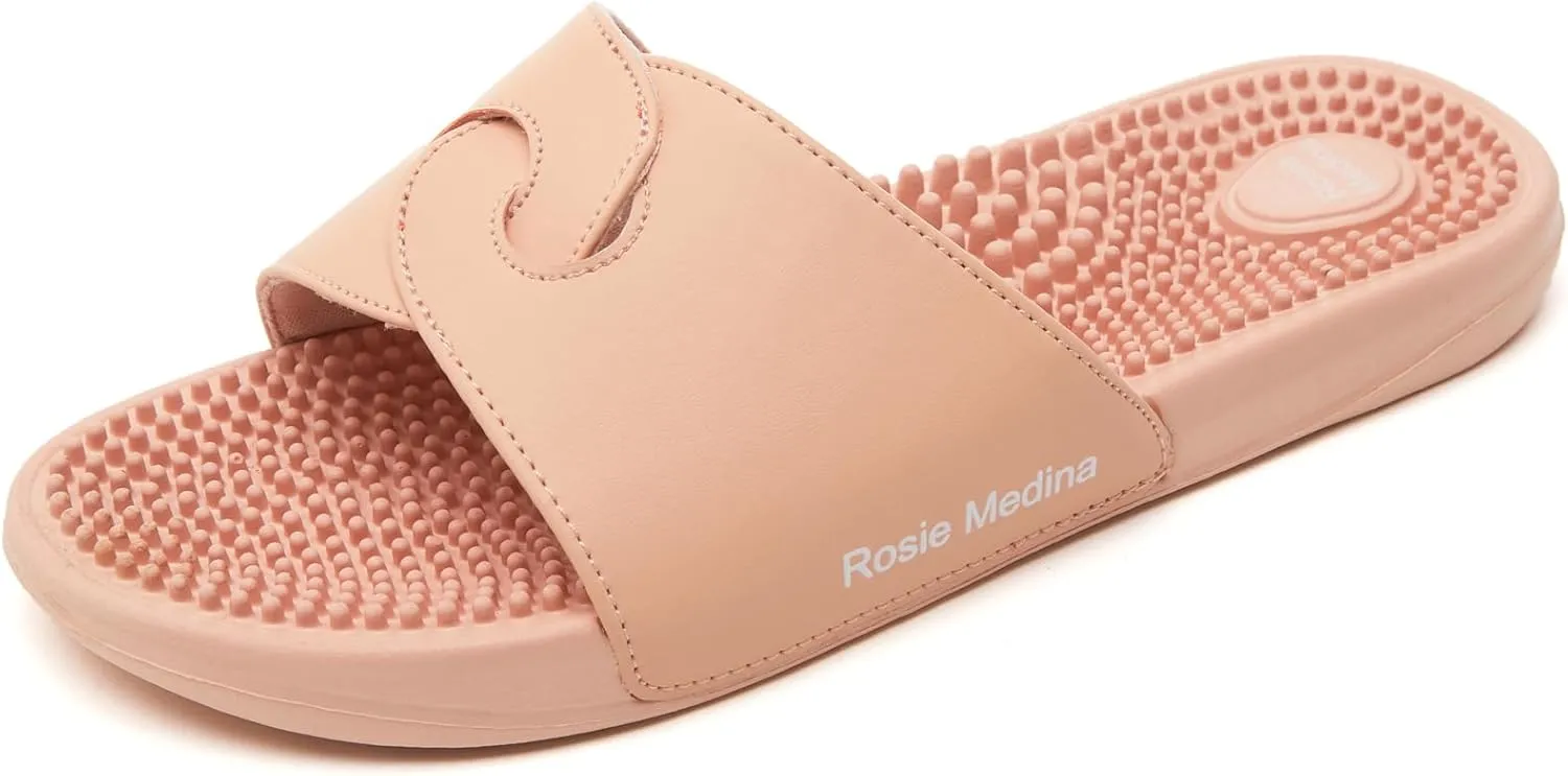 Vegan Leather Reflexology Massage Slippers - Indoor Sandals - Acupressure Footbed - Arch Support - Shock Absorbing Sole - Pain Relief & Relaxation for Flat Feet -Fallen Arches - size 10