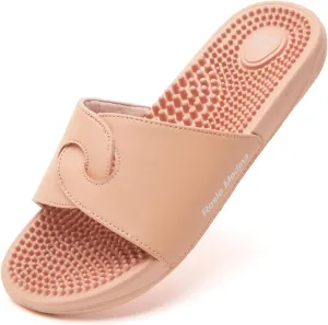 Vegan Leather Reflexology Massage Slippers - Indoor Sandals - Acupressure Footbed - Arch Support - Shock Absorbing Sole - Pain Relief & Relaxation for Flat Feet -Fallen Arches - size 10