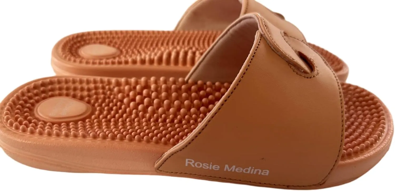 Vegan Leather Reflexology Massage Slippers - Indoor Sandals - Acupressure Footbed - Arch Support - Shock Absorbing Sole - Pain Relief & Relaxation for Flat Feet -Fallen Arches - size 10