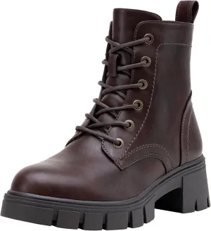 Vepose Women's 9626 Combat Ankle Boots, Lace-up Platform Chunky Heel Booties with Side Zipper