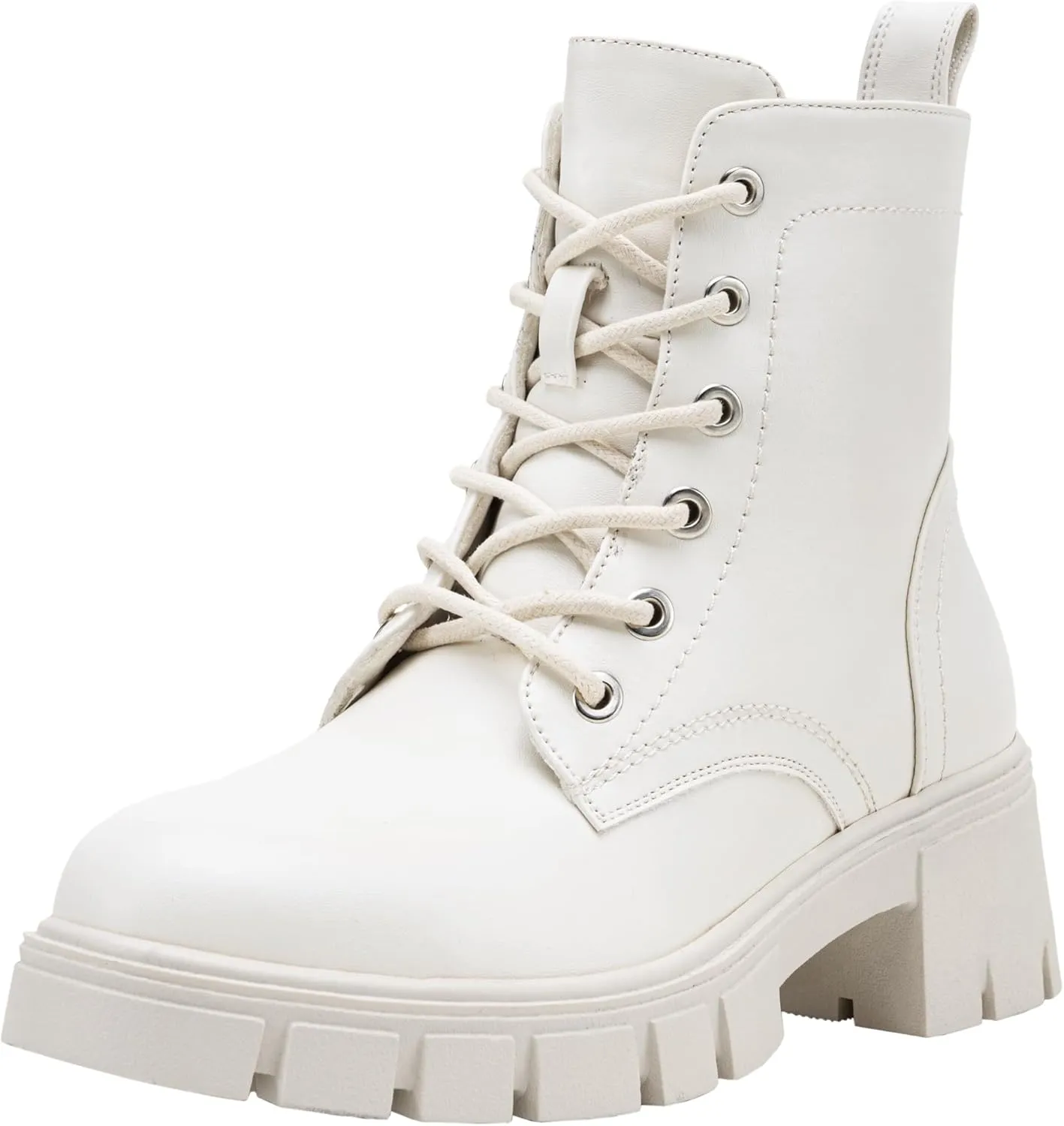 Vepose Women's 9626 Combat Ankle Boots, Lace-up Platform Chunky Heel Booties with Side Zipper