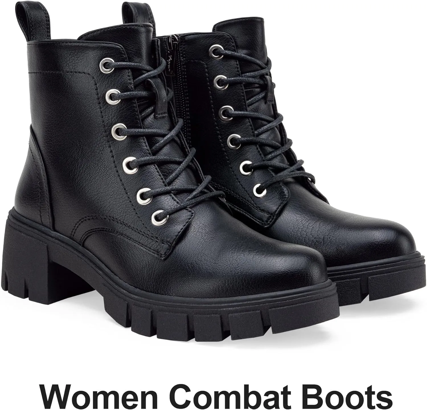 Vepose Women's 9626 Combat Ankle Boots, Lace-up Platform Chunky Heel Booties with Side Zipper