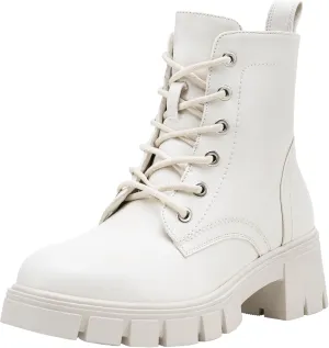 Vepose Women's 9626 Combat Ankle Boots, Lace-up Platform Chunky Heel Booties with Side Zipper