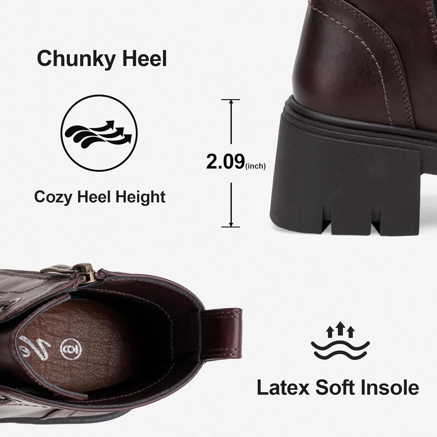 Vepose Women's 9626 Combat Ankle Boots, Lace-up Platform Chunky Heel Booties with Side Zipper