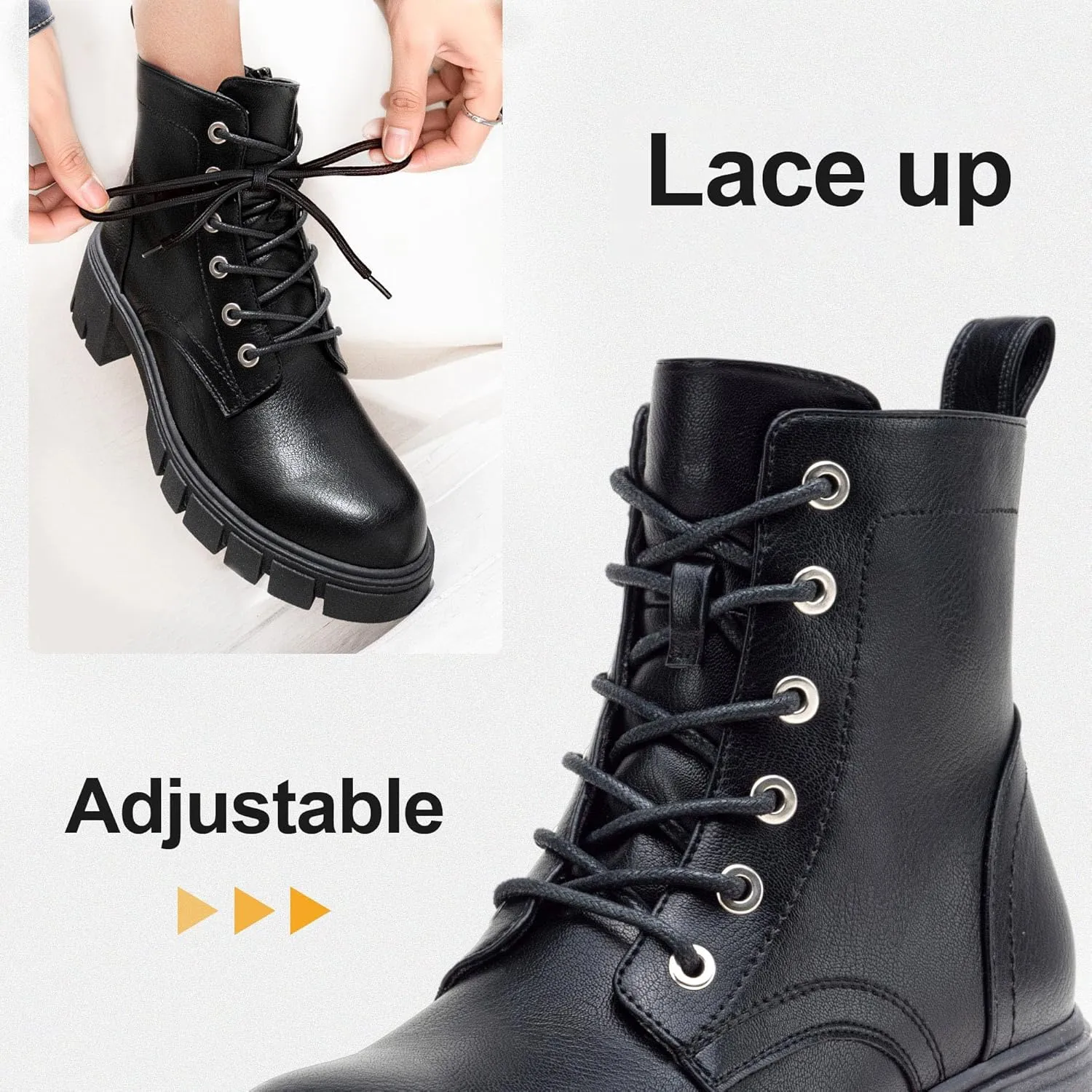 Vepose Women's 9626 Combat Ankle Boots, Lace-up Platform Chunky Heel Booties with Side Zipper