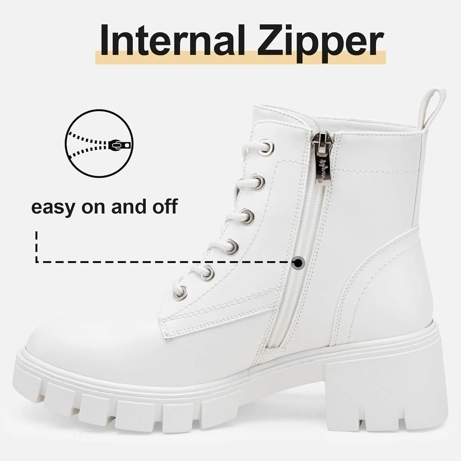 Vepose Women's 9626 Combat Ankle Boots, Lace-up Platform Chunky Heel Booties with Side Zipper