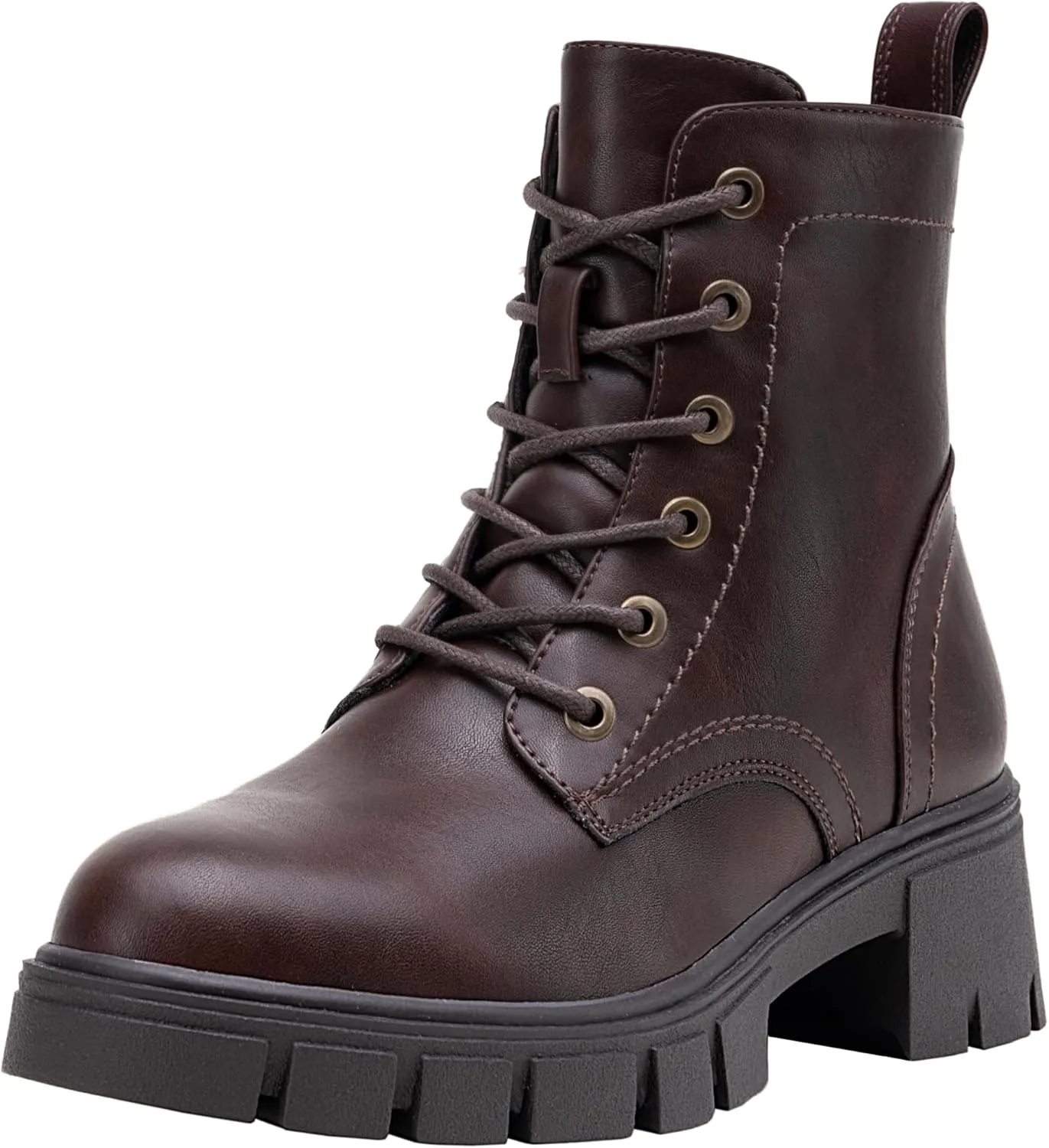 Vepose Women's 9626 Combat Ankle Boots, Lace-up Platform Chunky Heel Booties with Side Zipper