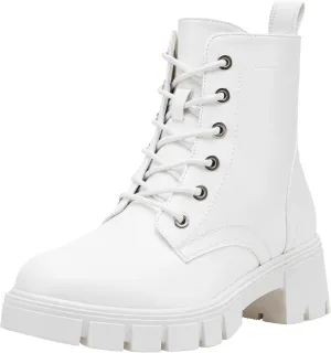 Vepose Women's 9626 Combat Ankle Boots, Lace-up Platform Chunky Heel Booties with Side Zipper