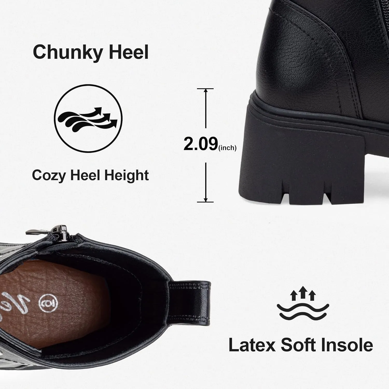 Vepose Women's 9626 Combat Ankle Boots, Lace-up Platform Chunky Heel Booties with Side Zipper