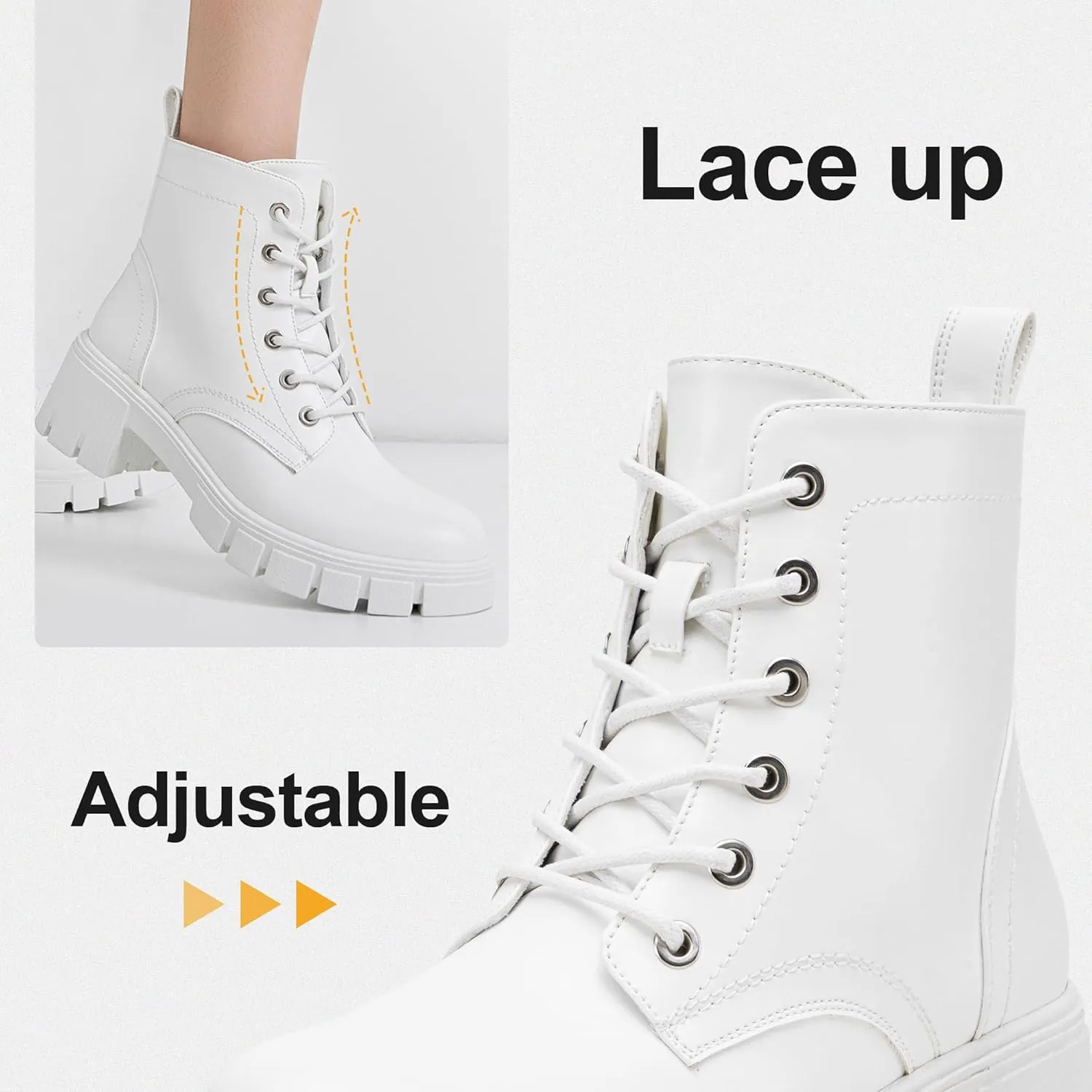 Vepose Women's 9626 Combat Ankle Boots, Lace-up Platform Chunky Heel Booties with Side Zipper