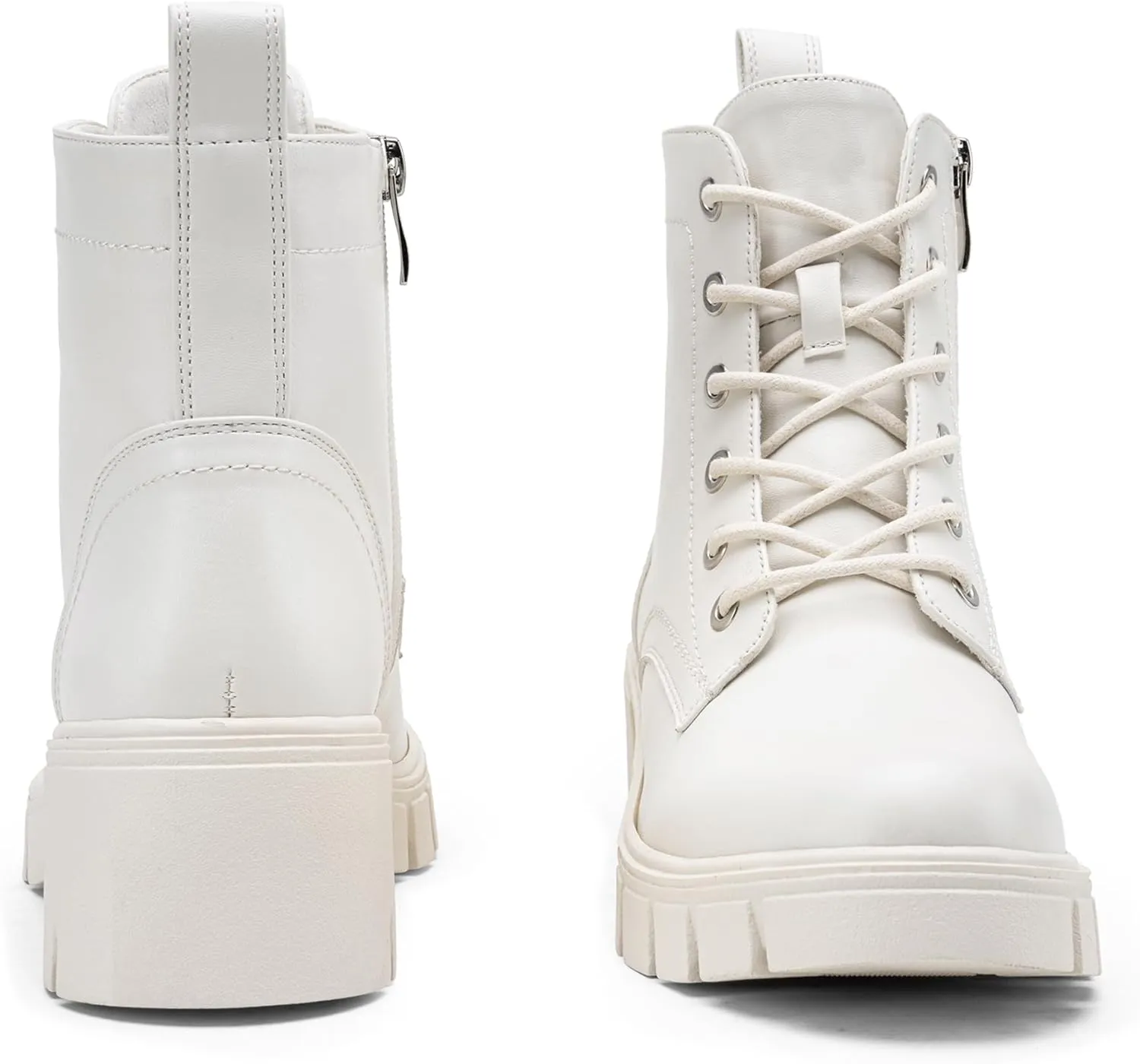 Vepose Women's 9626 Combat Ankle Boots, Lace-up Platform Chunky Heel Booties with Side Zipper