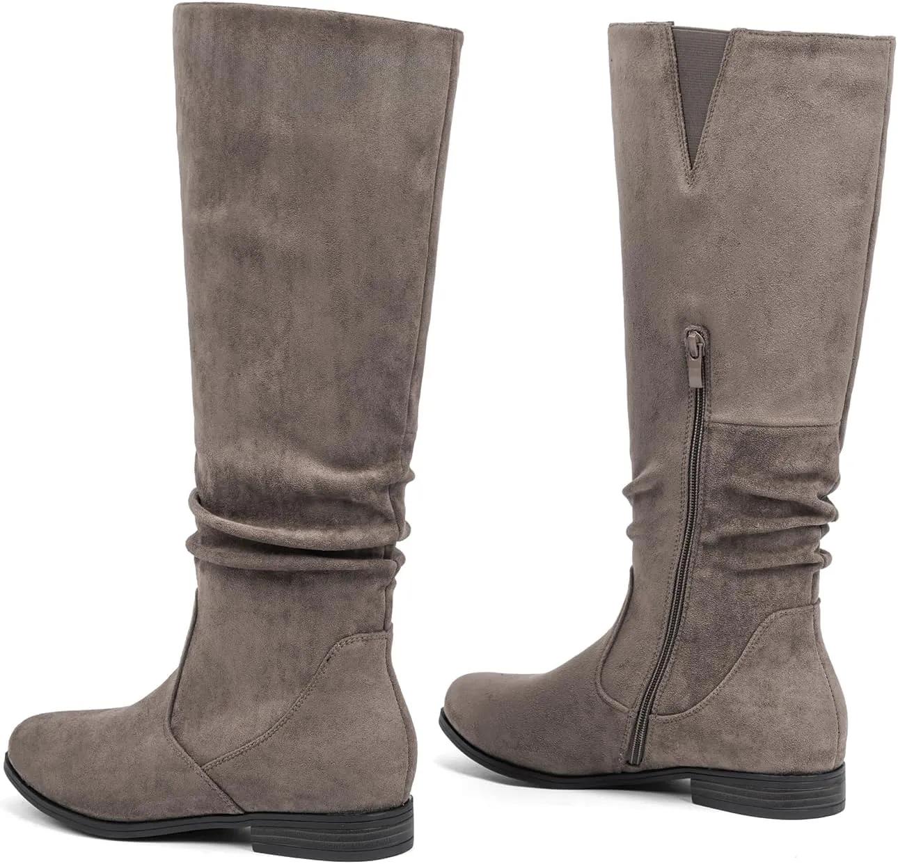 VJH confort Women's Knee-High Boots Comfortable Low Heel Almond Toe Wide Calf Side Zip Fall Winter Long Boots