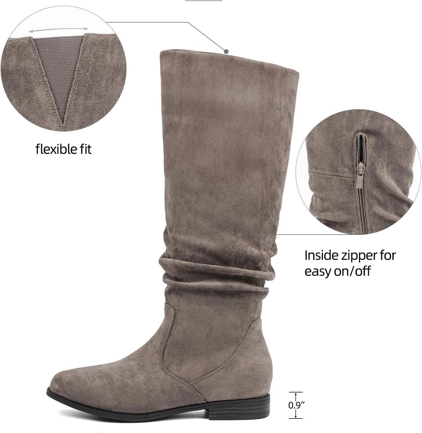VJH confort Women's Knee-High Boots Comfortable Low Heel Almond Toe Wide Calf Side Zip Fall Winter Long Boots