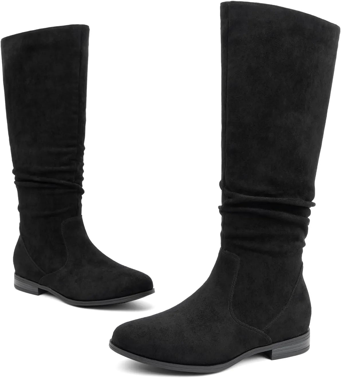 VJH confort Women's Knee-High Boots Comfortable Low Heel Almond Toe Wide Calf Side Zip Fall Winter Long Boots