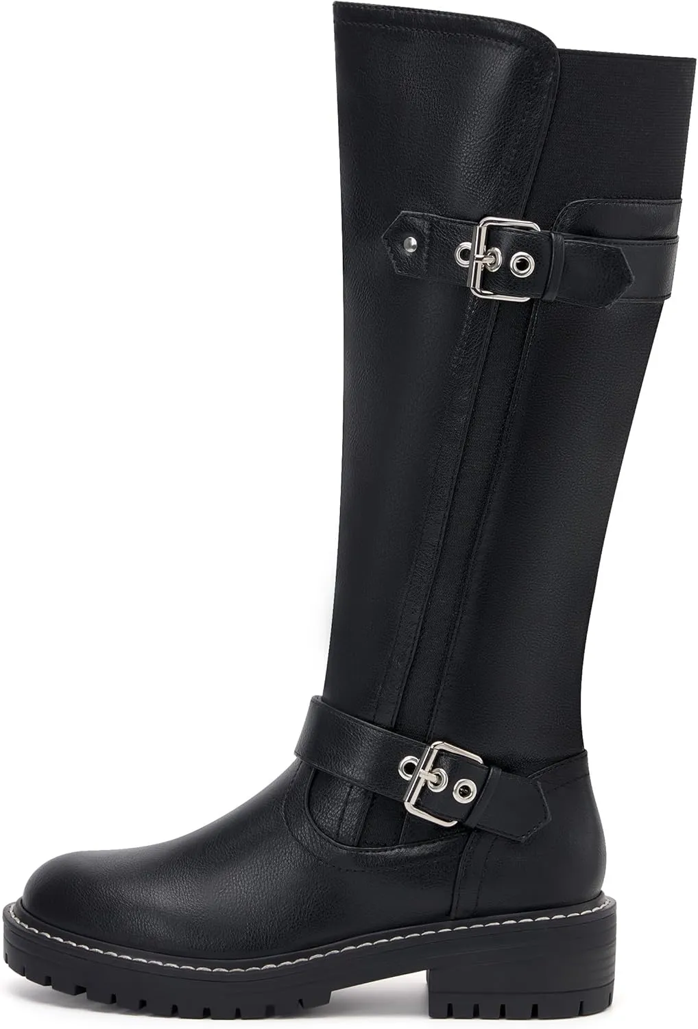 vodvob Knee High Boots for Women Low Heel Comfortable Riding Boots Side Zipper with Metal Buckle