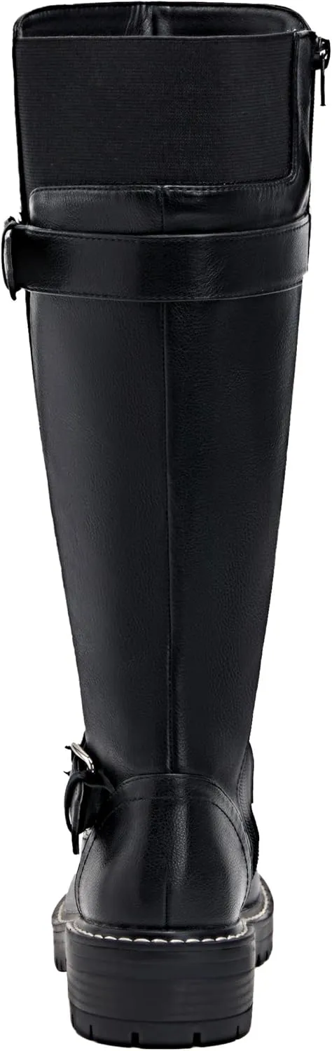 vodvob Knee High Boots for Women Low Heel Comfortable Riding Boots Side Zipper with Metal Buckle