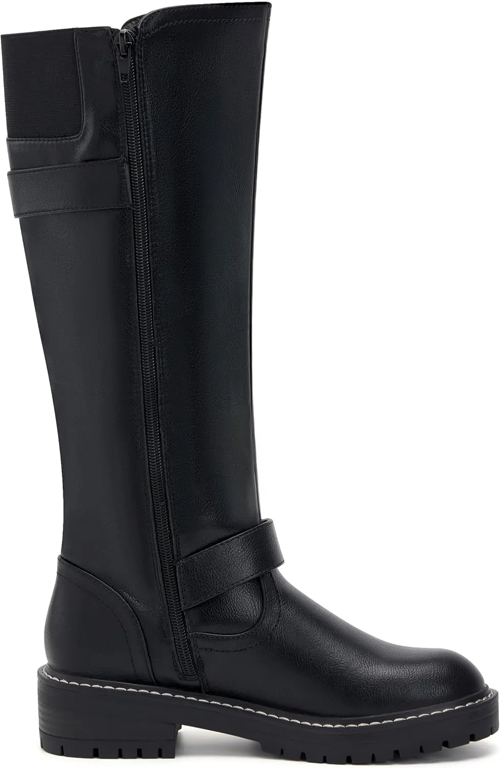 vodvob Knee High Boots for Women Low Heel Comfortable Riding Boots Side Zipper with Metal Buckle