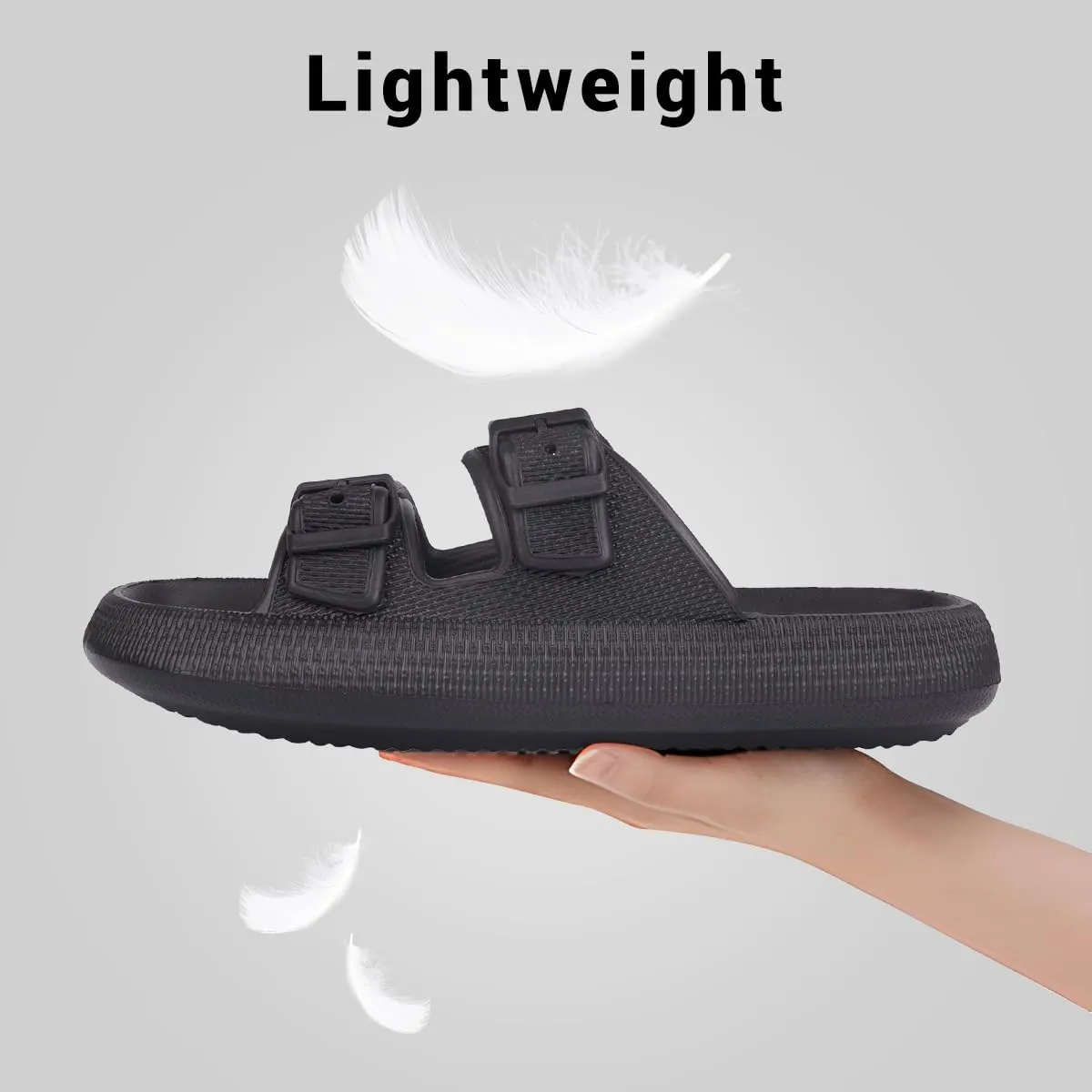 VONMAY Comfort Sandals for Women and Men Pillow Slippers Double Buckle Quick Dry Adjustable Slides Cushioned Thick Sole EVA Flat Sandals