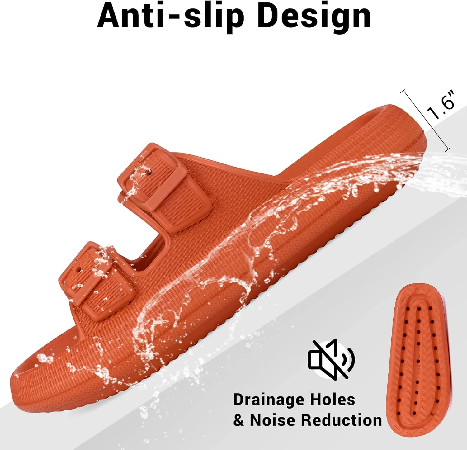 VONMAY Comfort Sandals for Women and Men Pillow Slippers Double Buckle Quick Dry Adjustable Slides Cushioned Thick Sole EVA Flat Sandals