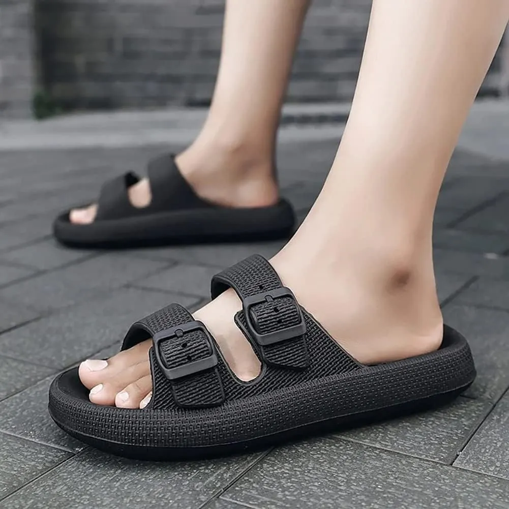 VONMAY Comfort Sandals for Women and Men Pillow Slippers Double Buckle Quick Dry Adjustable Slides Cushioned Thick Sole EVA Flat Sandals