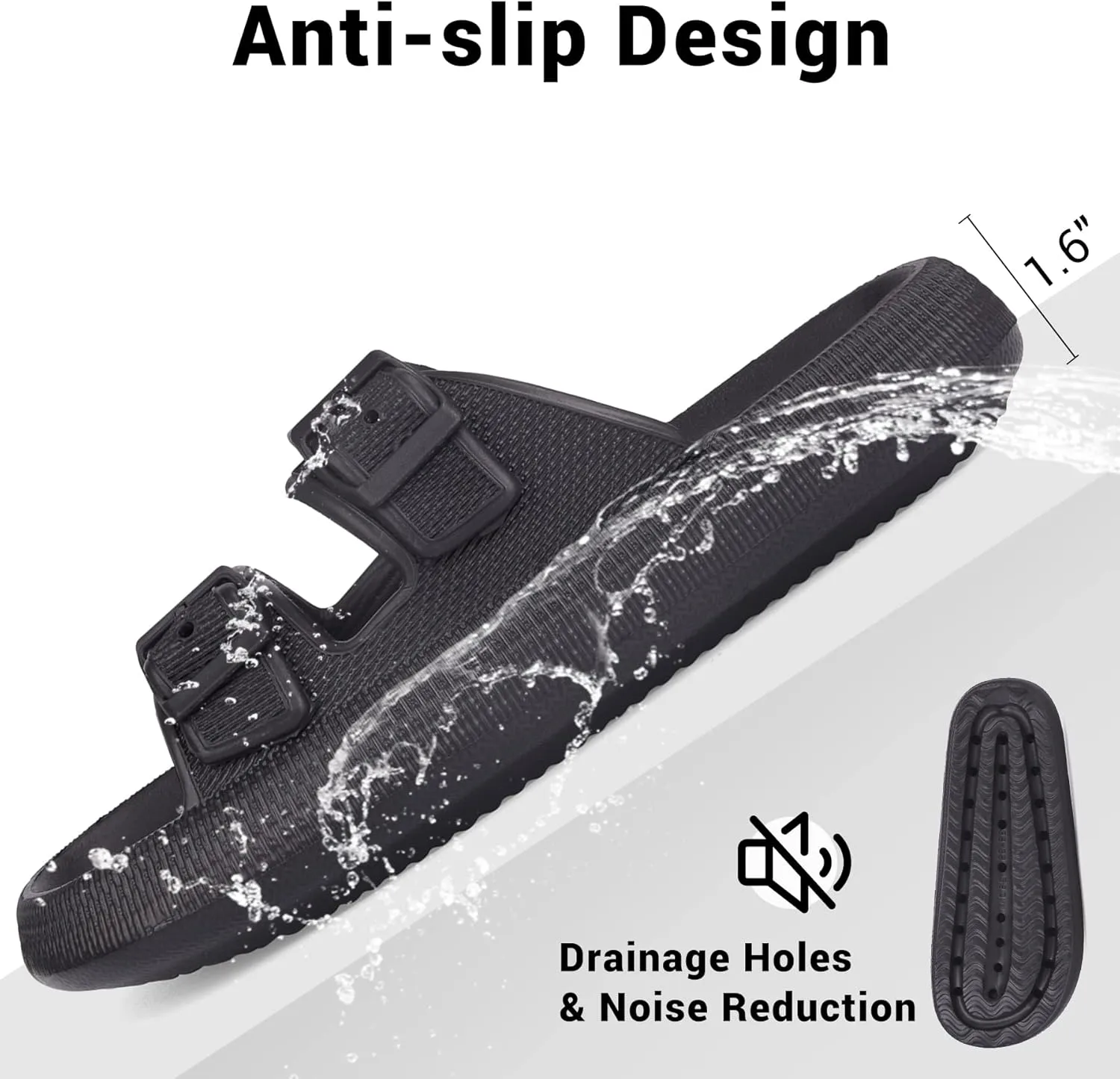 VONMAY Comfort Sandals for Women and Men Pillow Slippers Double Buckle Quick Dry Adjustable Slides Cushioned Thick Sole EVA Flat Sandals