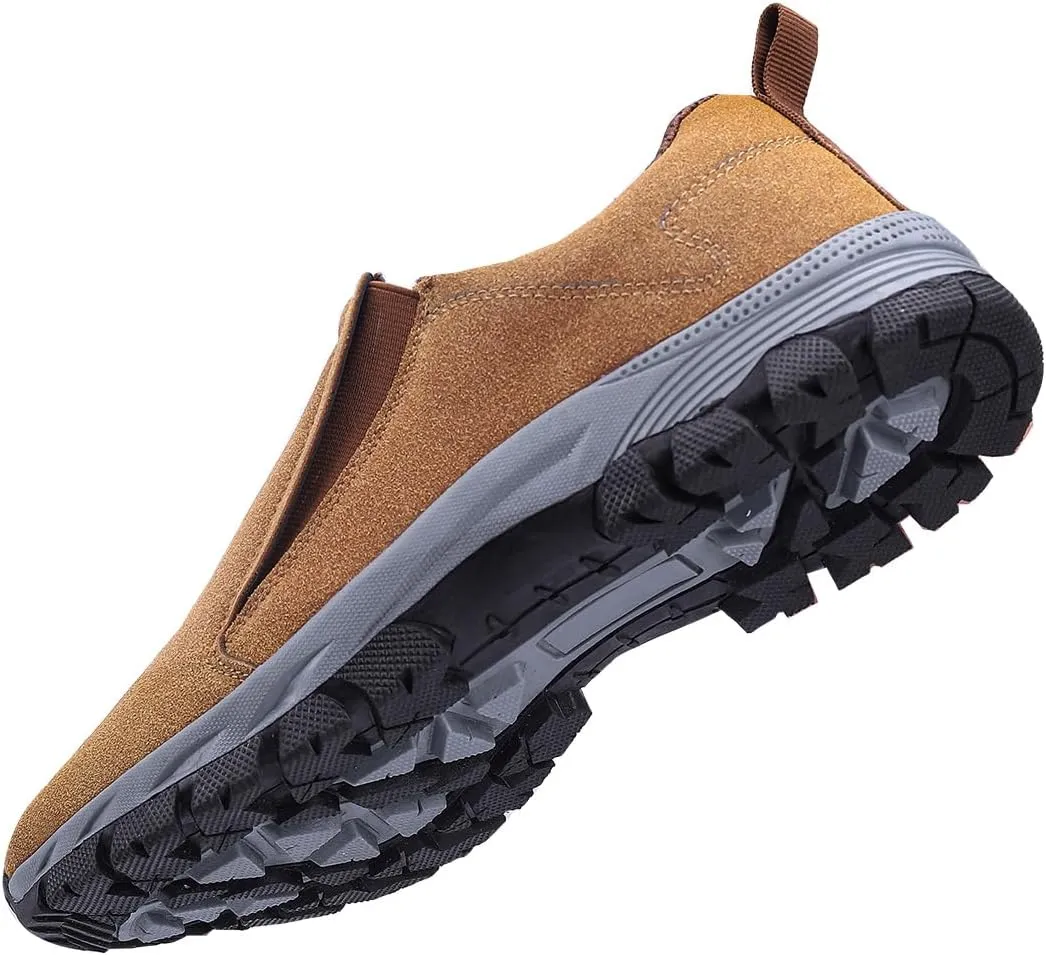 Walking Shoes Men Hands Free Slip in Loafers Leather Casual Comfortable Breathable Hiking Working All-Terrain Ankle Boots Trekking Anti-Slip