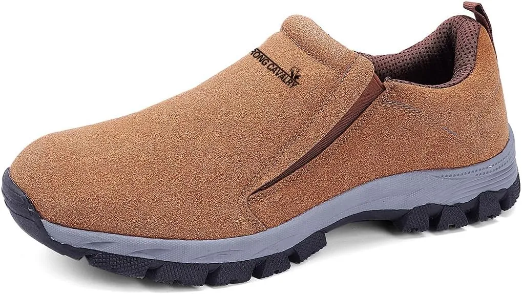 Walking Shoes Men Hands Free Slip in Loafers Leather Casual Comfortable Breathable Hiking Working All-Terrain Ankle Boots Trekking Anti-Slip