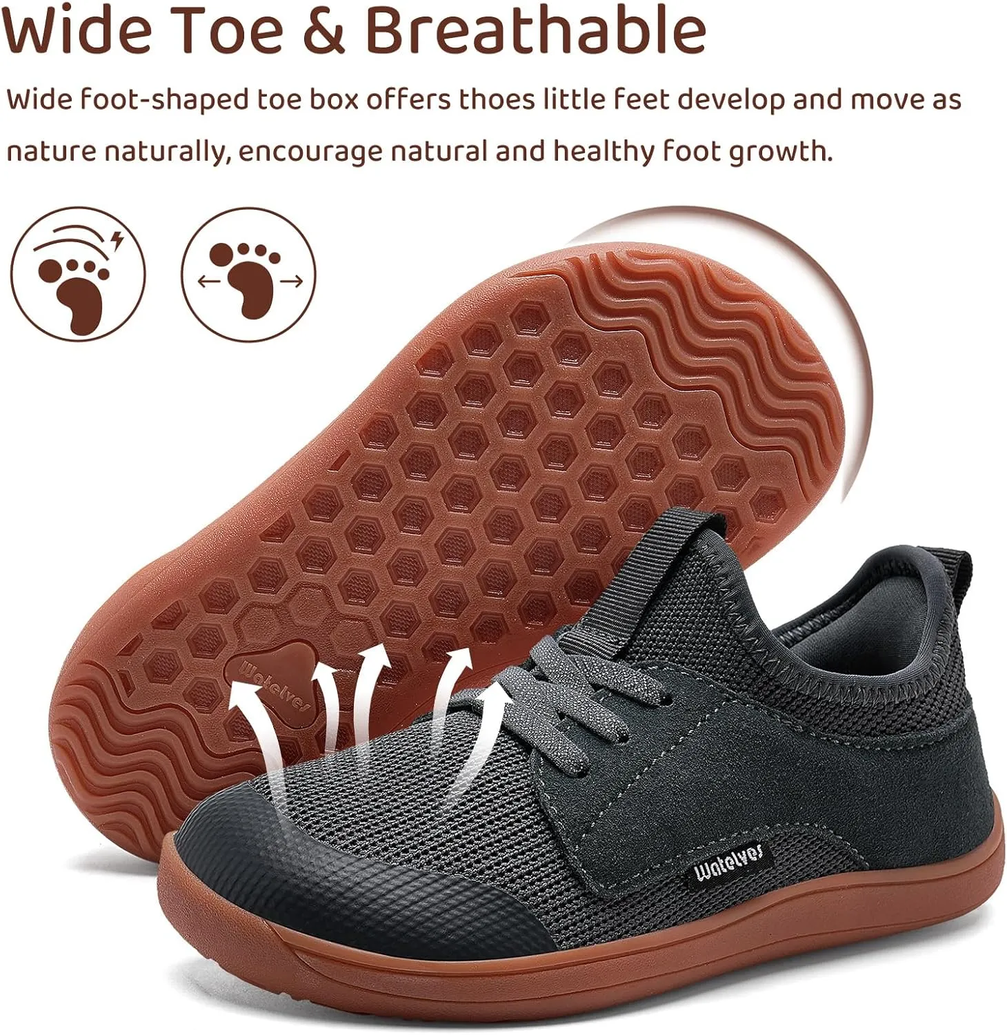 WateLves Toddler Little/Big Kid Wide Barefoot Shoes Boys Girls Minimalist Sneakers Splay Naturally Lightweight Breathable Running Tennis Shoes