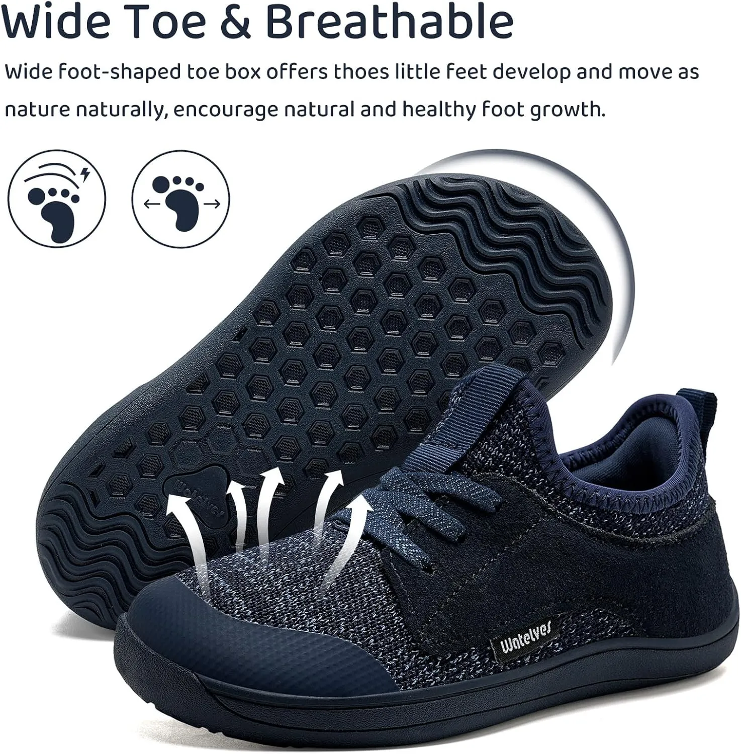 WateLves Toddler Little/Big Kid Wide Barefoot Shoes Boys Girls Minimalist Sneakers Splay Naturally Lightweight Breathable Running Tennis Shoes