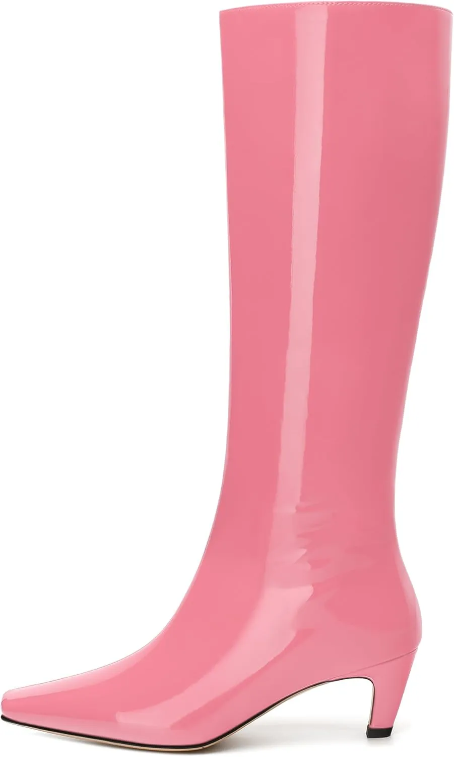 WAYDERNS Knee High Boots for Women Patent Kitten Low Heels Square Toe 2 Inch Long Boots Classic Casual Prom Party Dating Pull on Fall Dress Shoes
